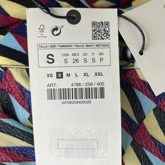 Zara Size S Sussy Shirt Dress Geo Print Maxi Bow at Neck Shift 100% Rayon NEW - Picture 12 of 14